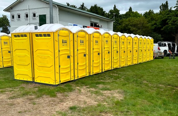 A long row of Porta King units servicing a large site
